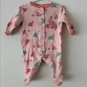 Pink Elephant-Print Footed One-Piece for Kids